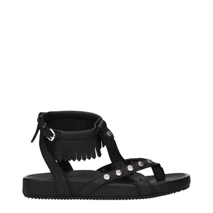 Black Leather Flat Sandals