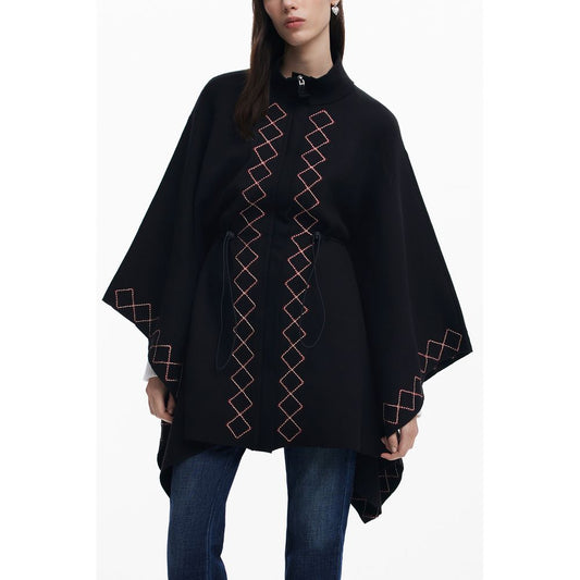 Black Polyester Women Poncho