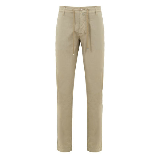 Beige Cotton Casual Pants