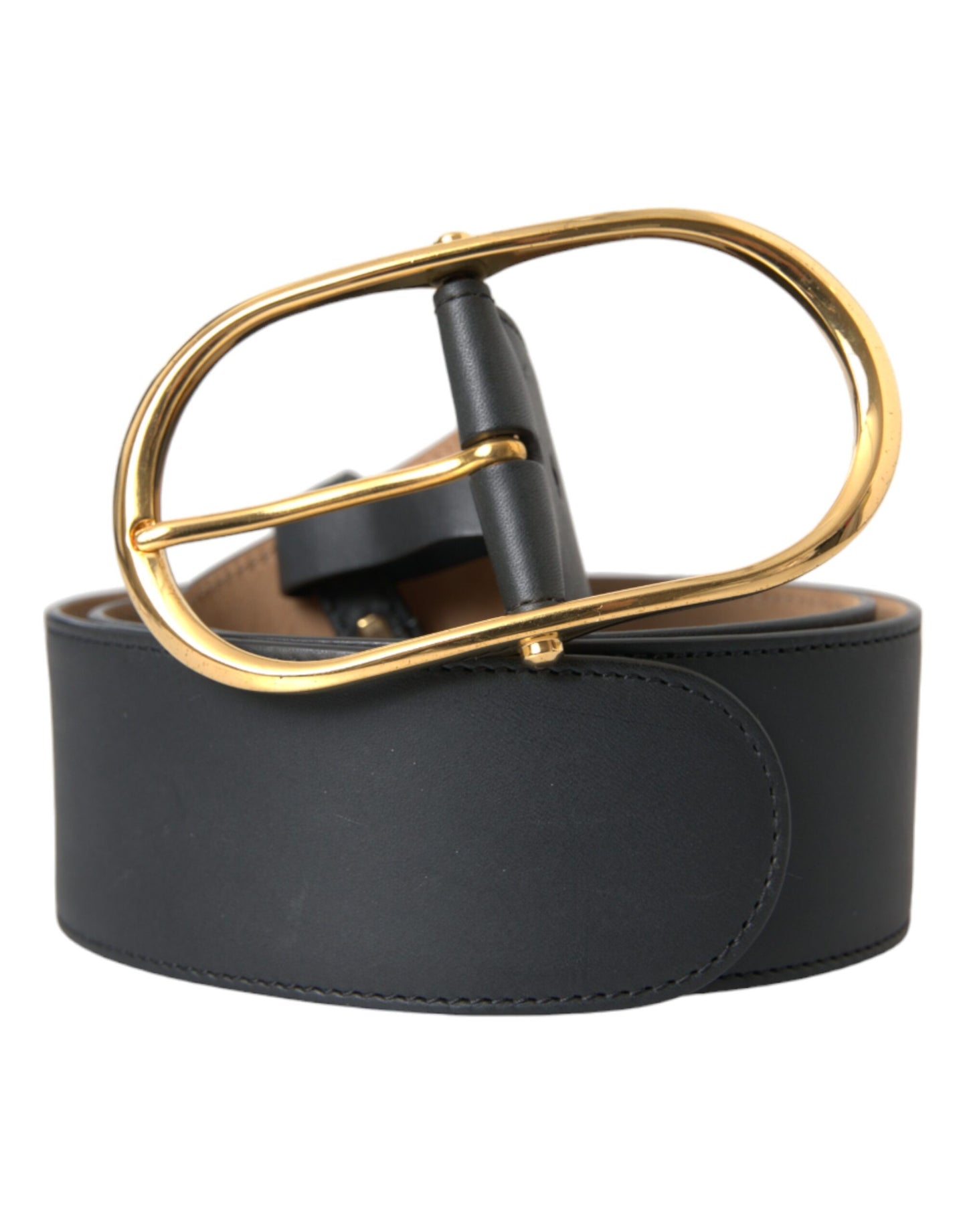Black Leather Classic Metal Oval Buckle Belt