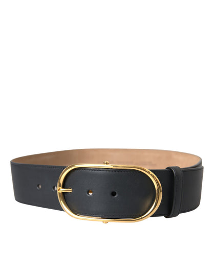 Black Leather Classic Metal Oval Buckle Belt
