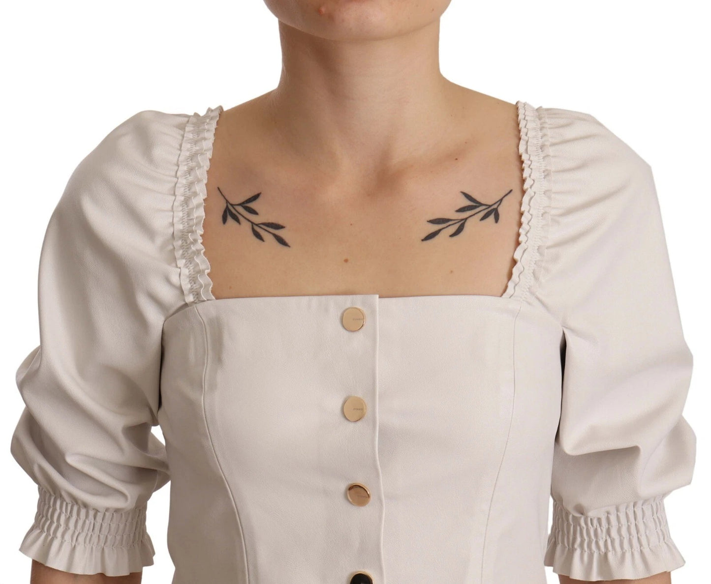 White Square Neck Button Down Crop Blouse