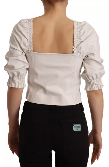White Square Neck Button Down Crop Blouse