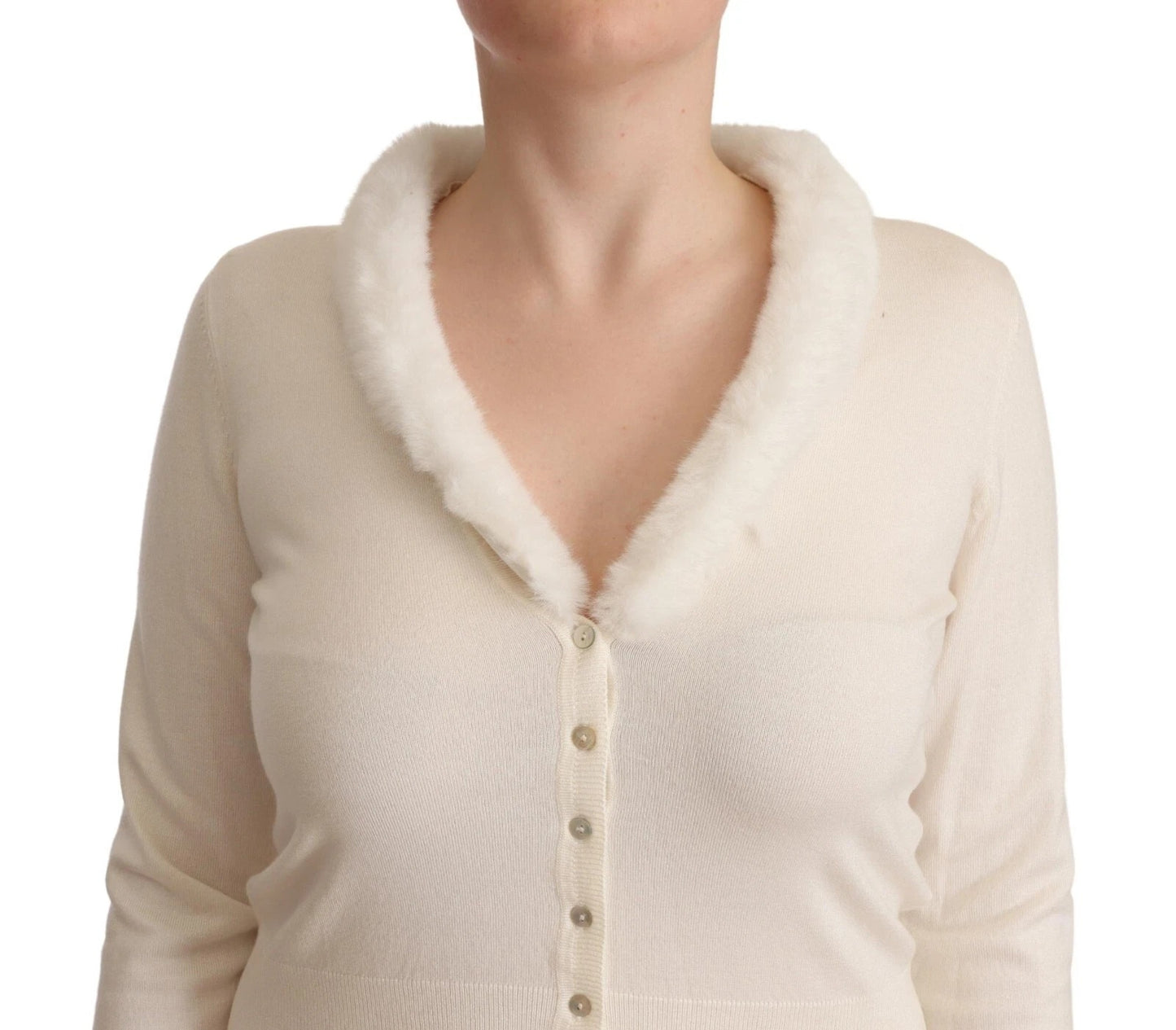 White Viscose Long Sleeves Fur Shearling Blouse