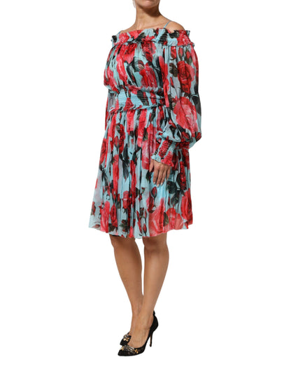 Multicolor Romantic Floral Silk Chiffon Dress