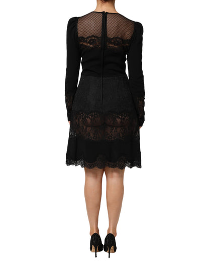 Black Floral Lace Trim Sheath A-line Dress
