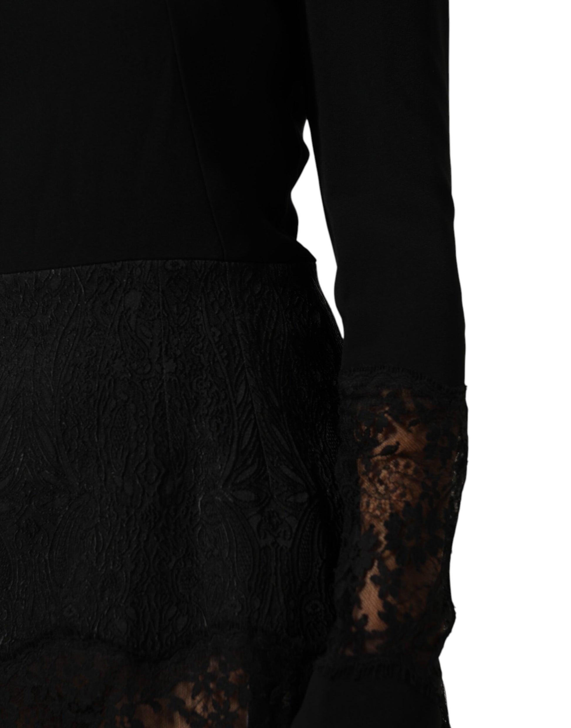 Black Floral Lace Trim Sheath A-line Dress