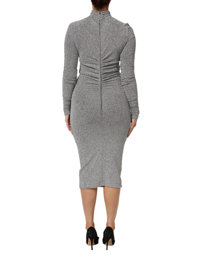 Gray Nylon Bodycon Sheath Long Sleeves Dress