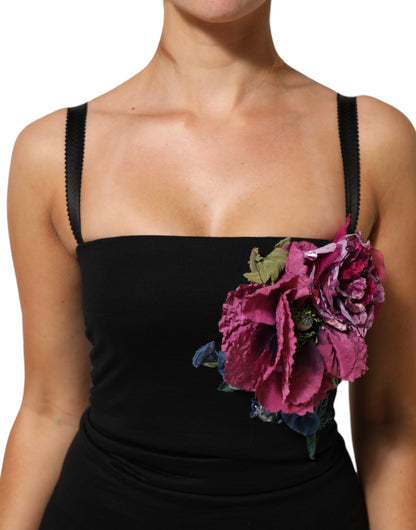Black Flower Applqies Bodycon Sheath Dress
