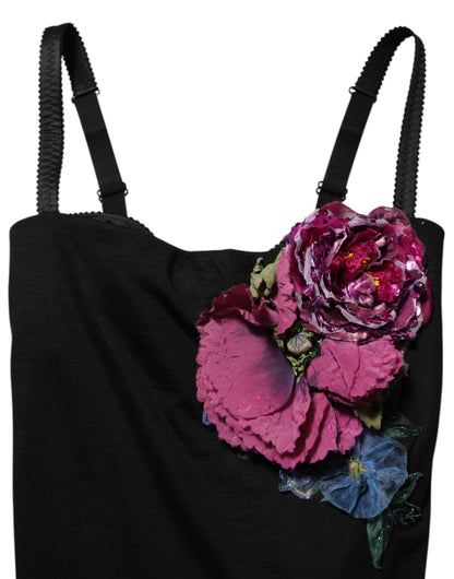 Black Flower Applqies Bodycon Sheath Dress