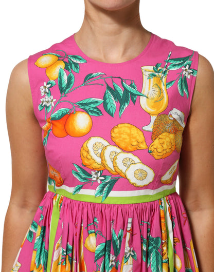 Pink Fruit Print A-line Mini Sleeveless Dress
