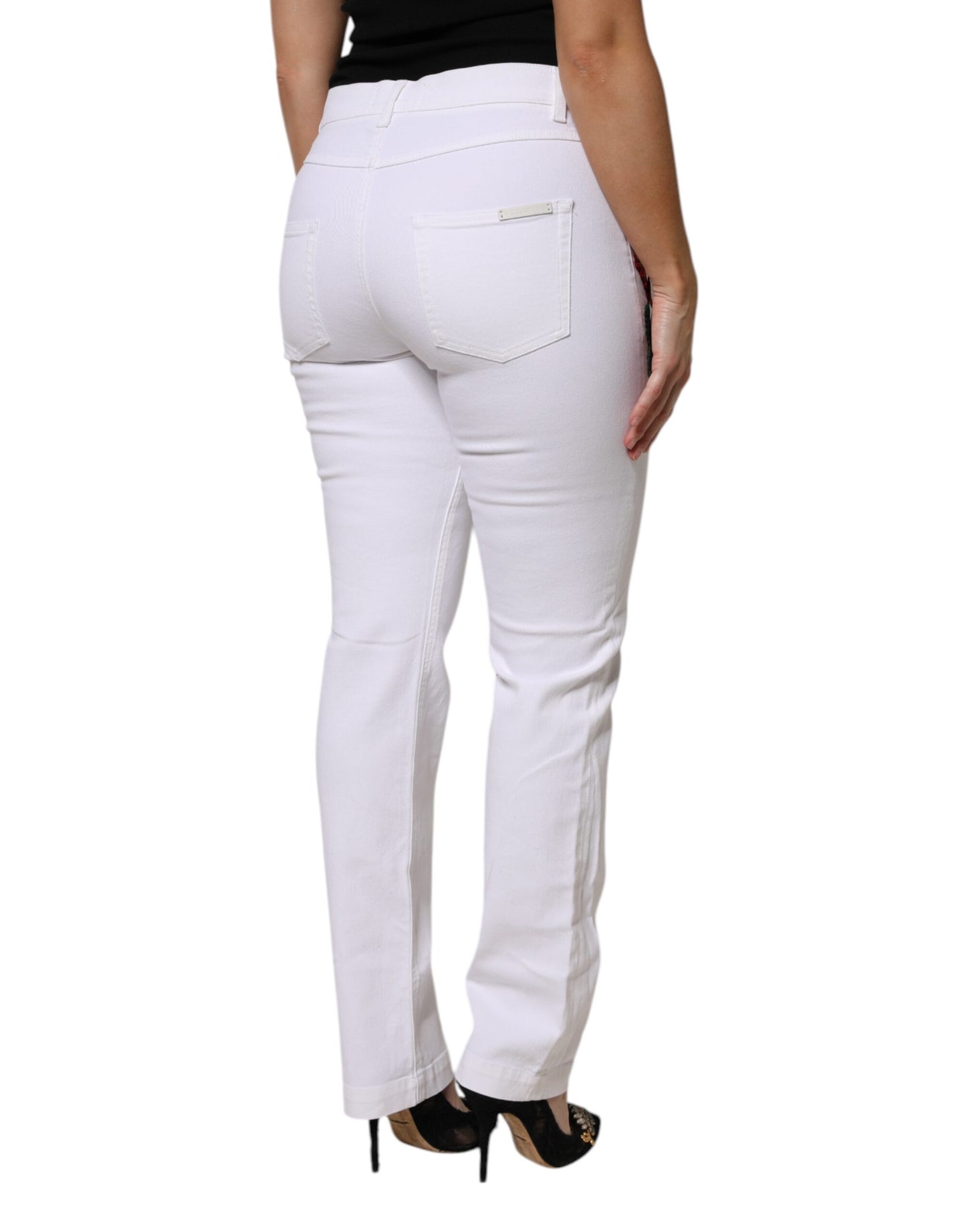 White GIRLY Floral Embroidery Denim Jeans