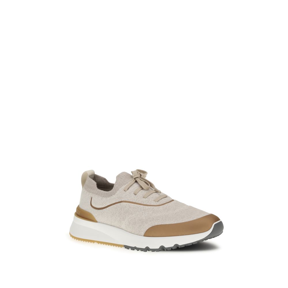 Beige Cotton Athletic Sneakers