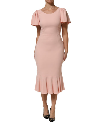 Pink Viscose Fit Flared Sheath Midi Dress
