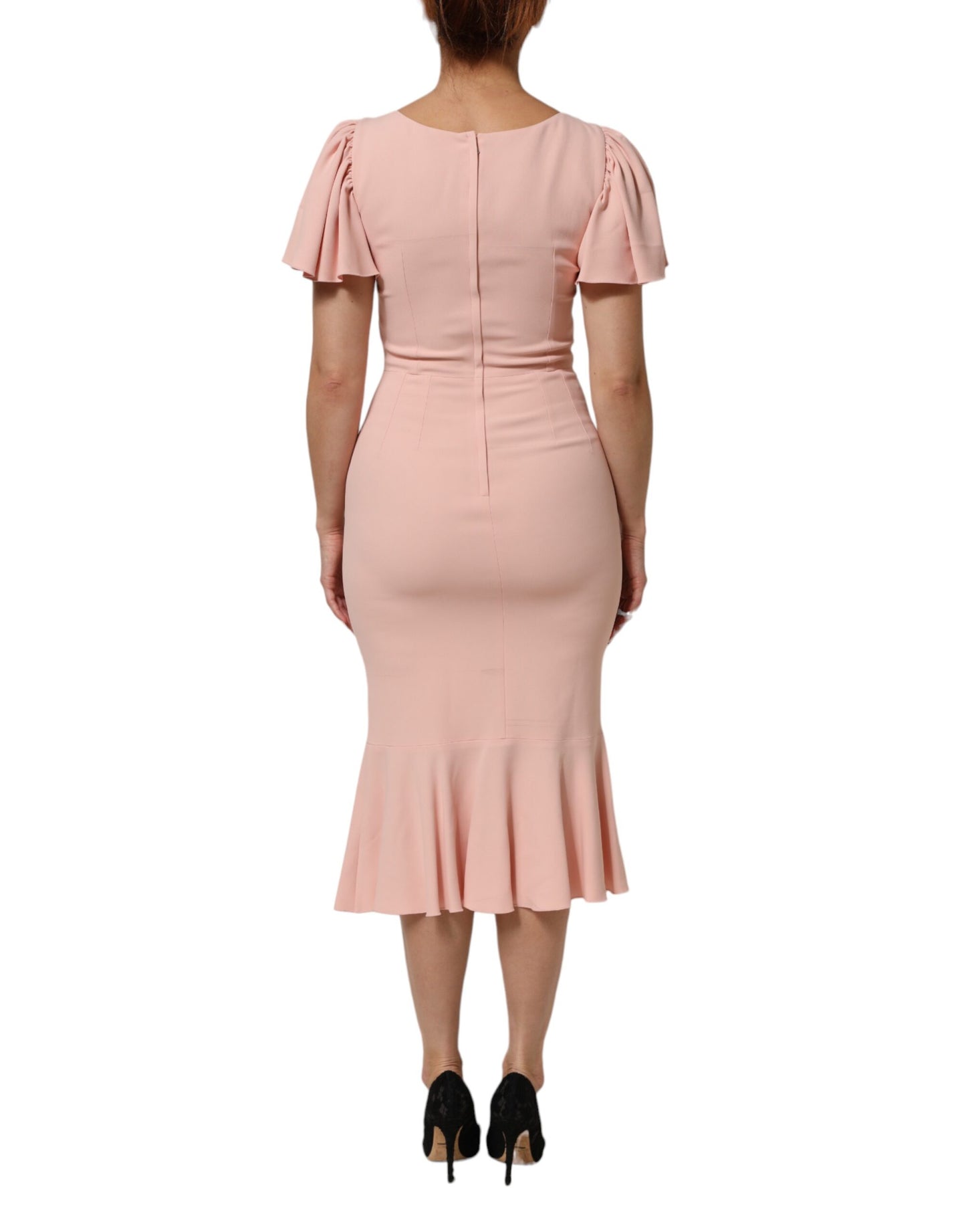 Pink Viscose Short Sleeves Sheath Midi Dress