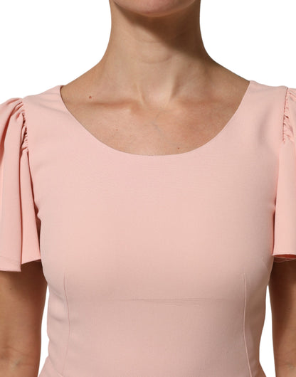 Pink Viscose Fit Flared Sheath Midi Dress