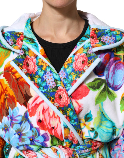 Multicolor Floral Print Belted Bathrobe Coat Jacket
