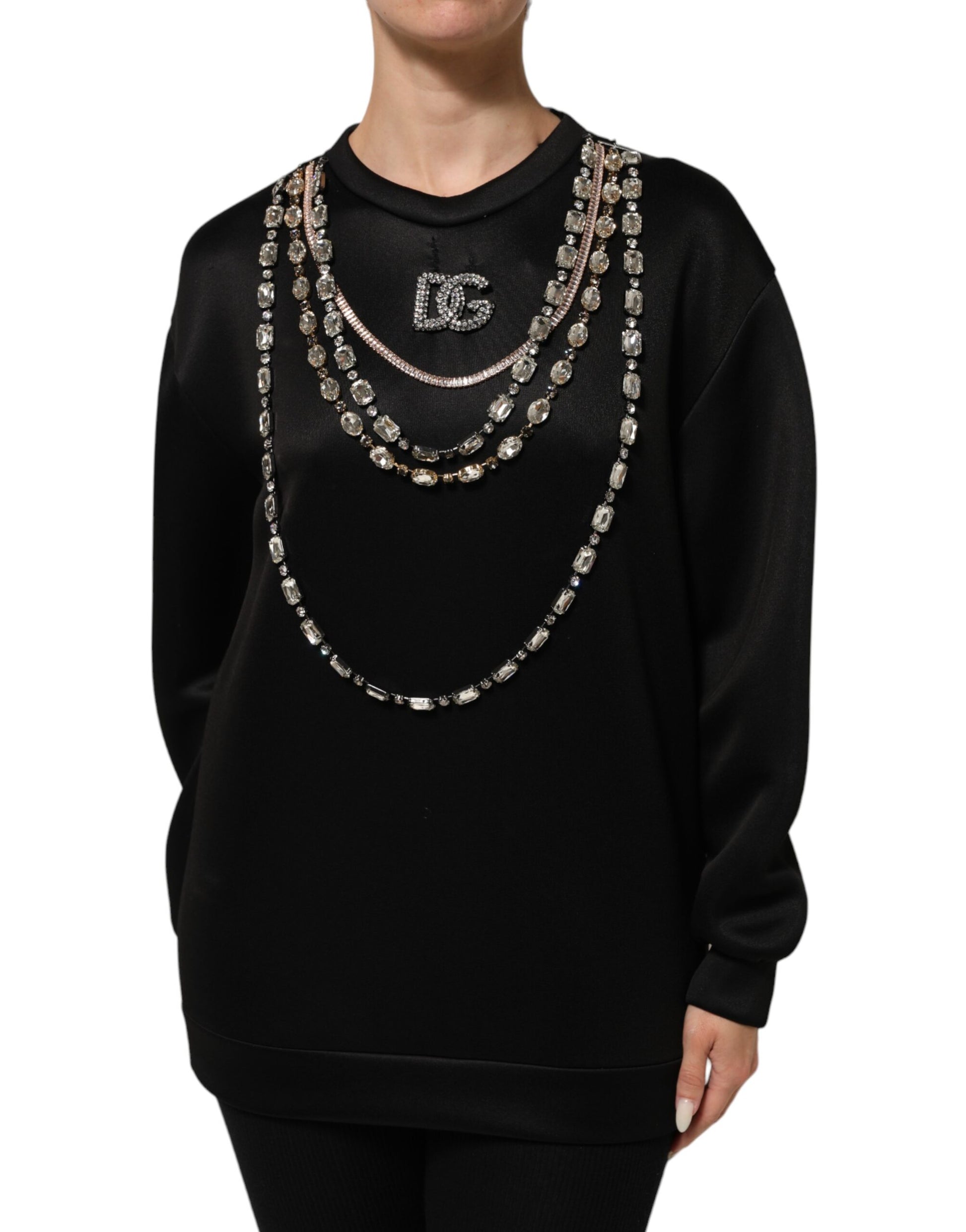 Black Crystal DG Necklace Sweatshirt Sweater