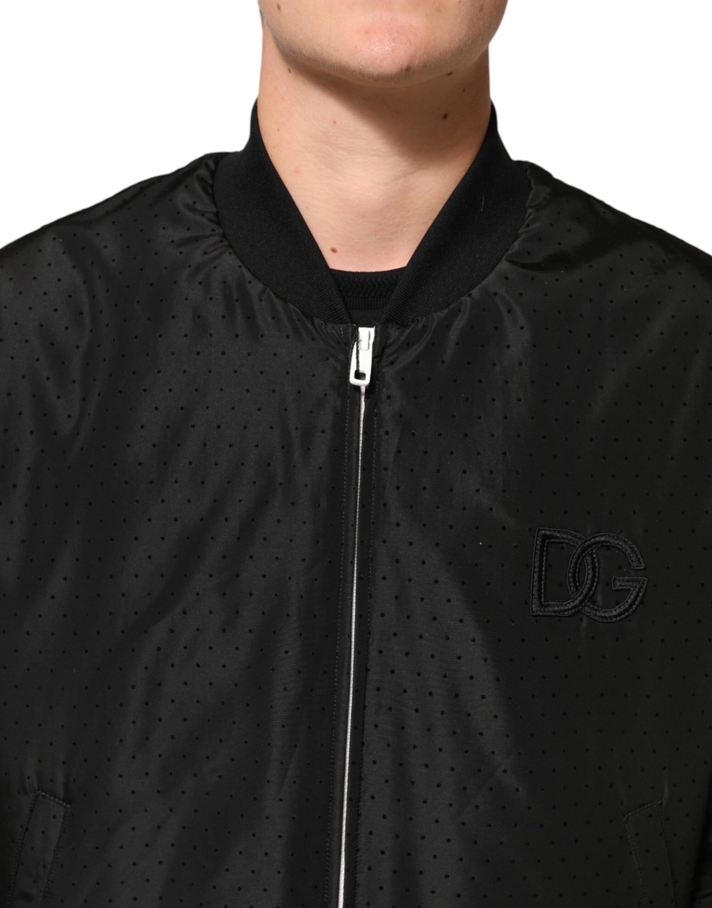 Black Acetate Full Zip Bomber Men Jacket