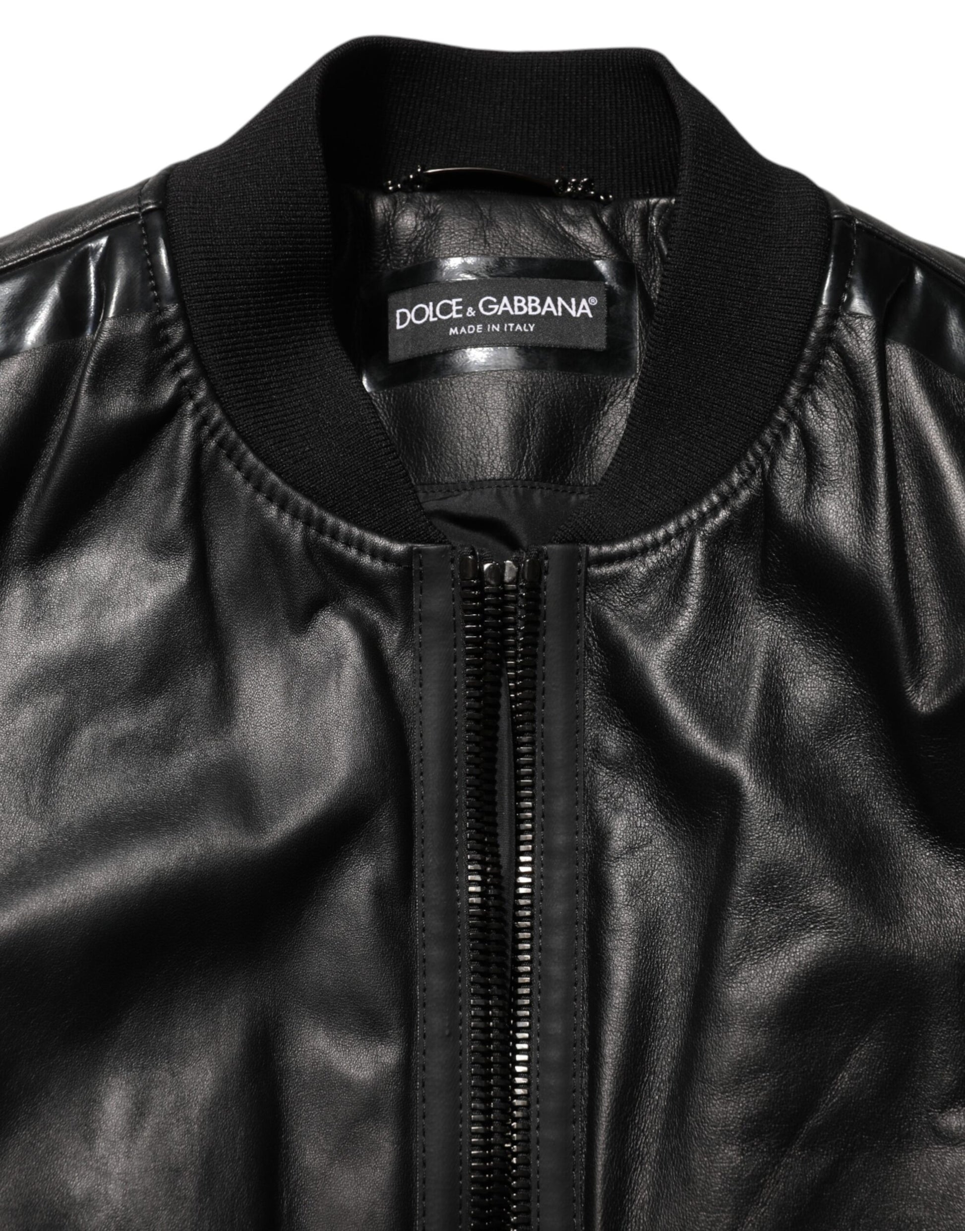 Black Leather Nylon FullZip Blouson Jacket