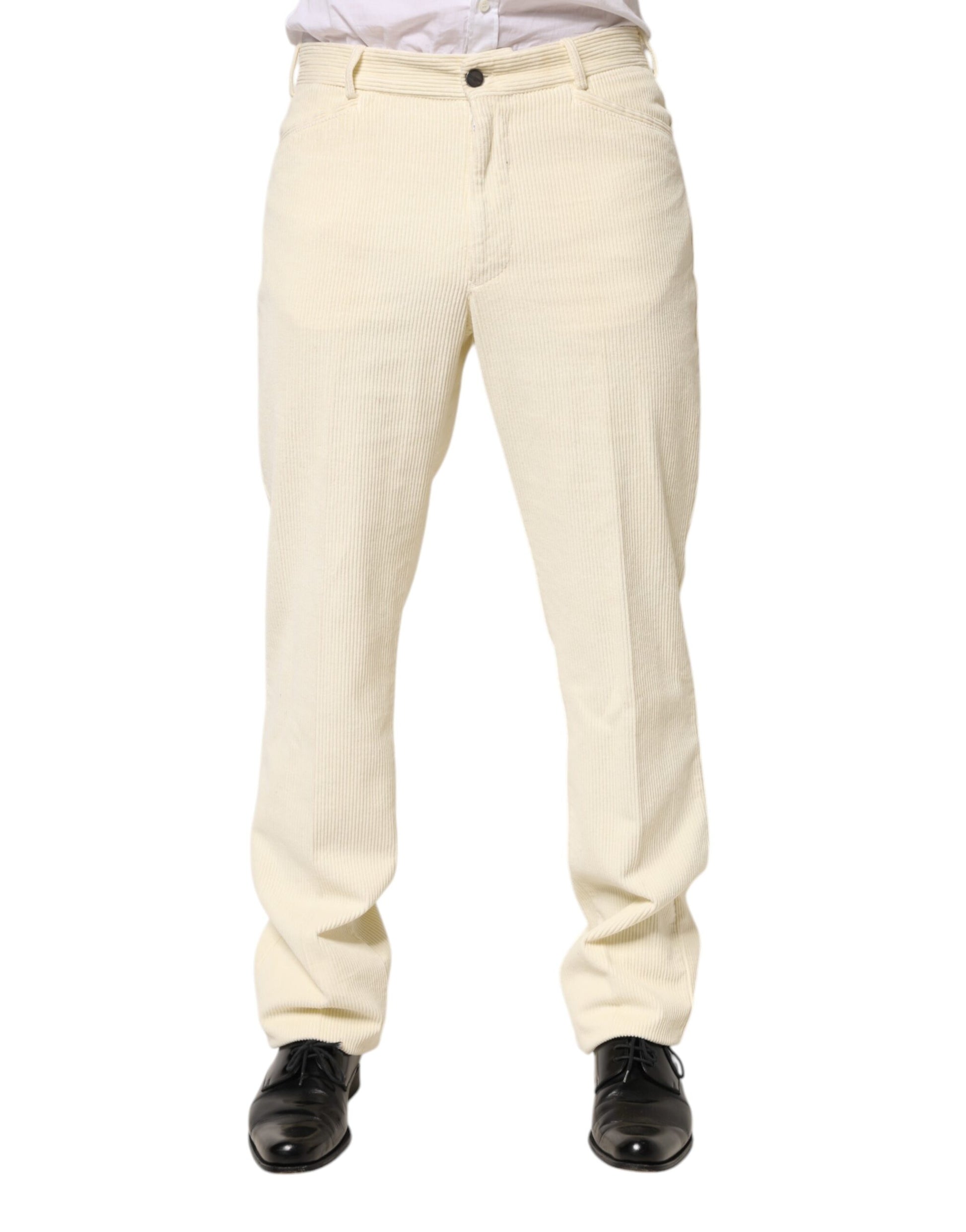 Beige Corduroy Cotton Straight Men Trouser Pants