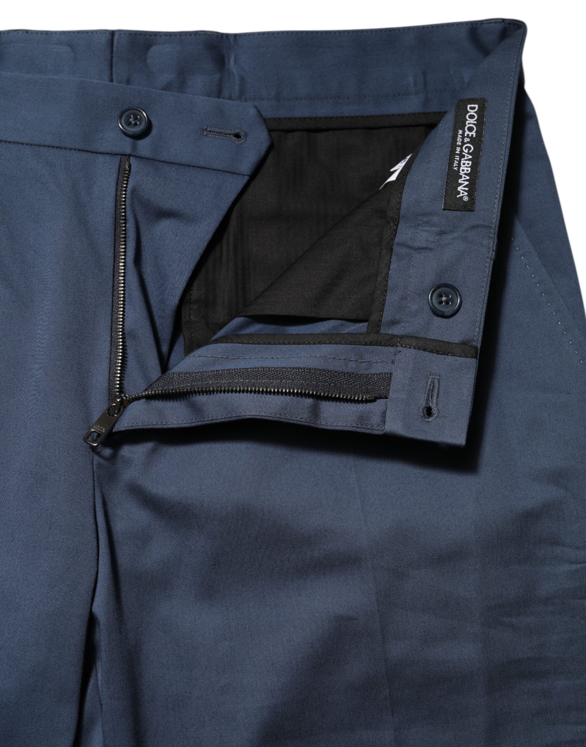 Blue Cotton Mid Waist Dress Men Trouser Pants