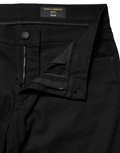 Black Cotton Mid Waist Skinny Men Denim Jeans