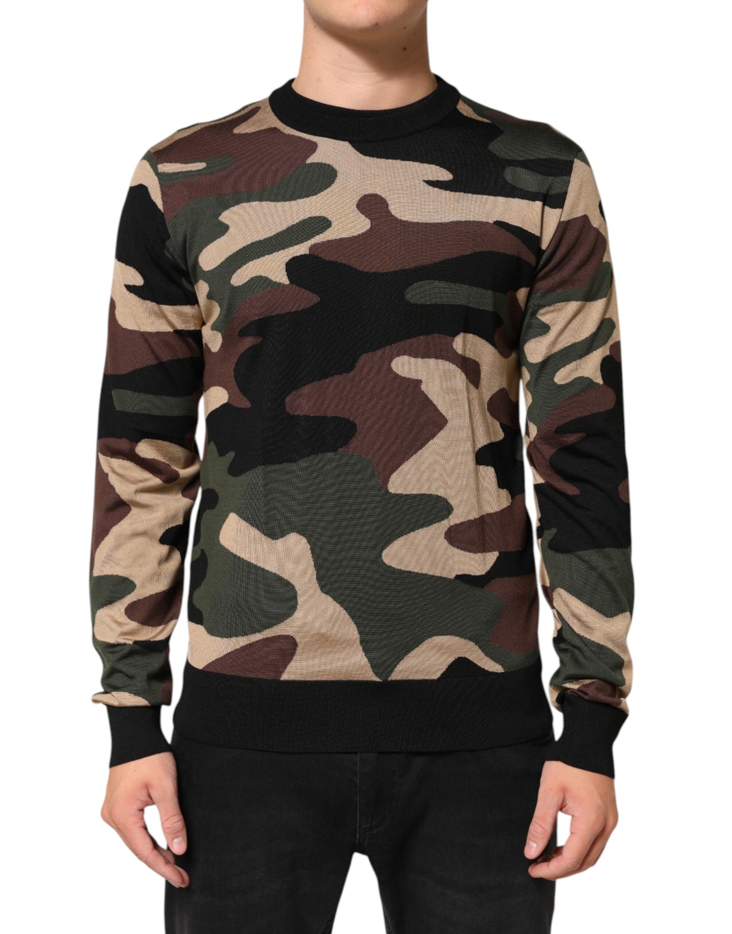 Multicolor Camouflage Crew Neck Men Pullover Sweater