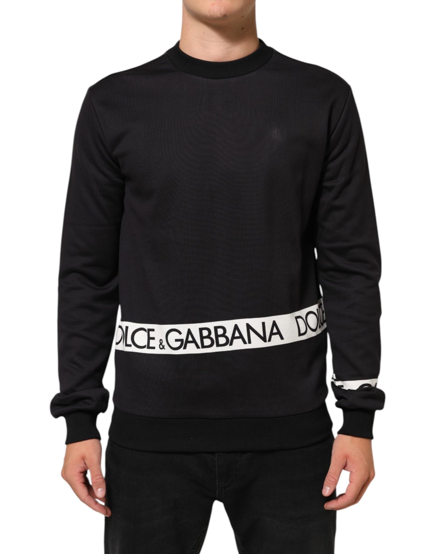 Black Logo Crew Neck Men Sweatshirt Sweater