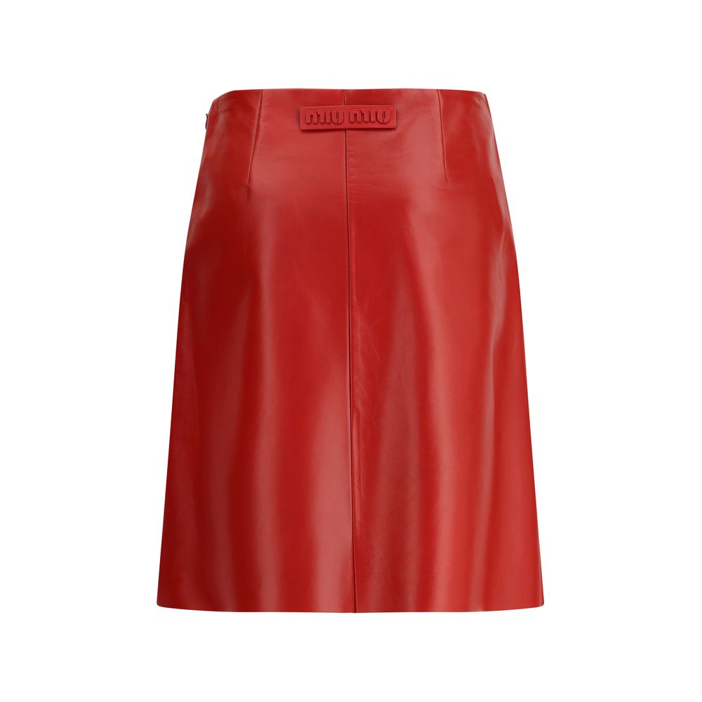 Red Lamb Leather Mini Skirt