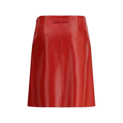 Red Lamb Leather Mini Skirt