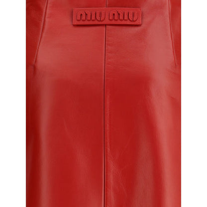 Red Lamb Leather Mini Skirt