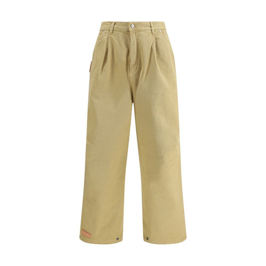 Beige Cotton Casual Pants