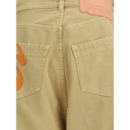 Beige Cotton Casual Pants