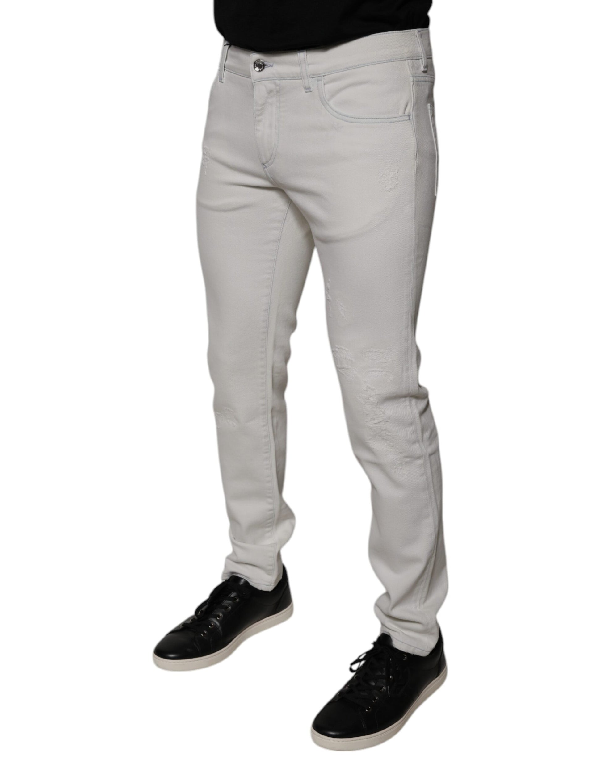 White Cotton Stretch Skinny Men Denim Jeans