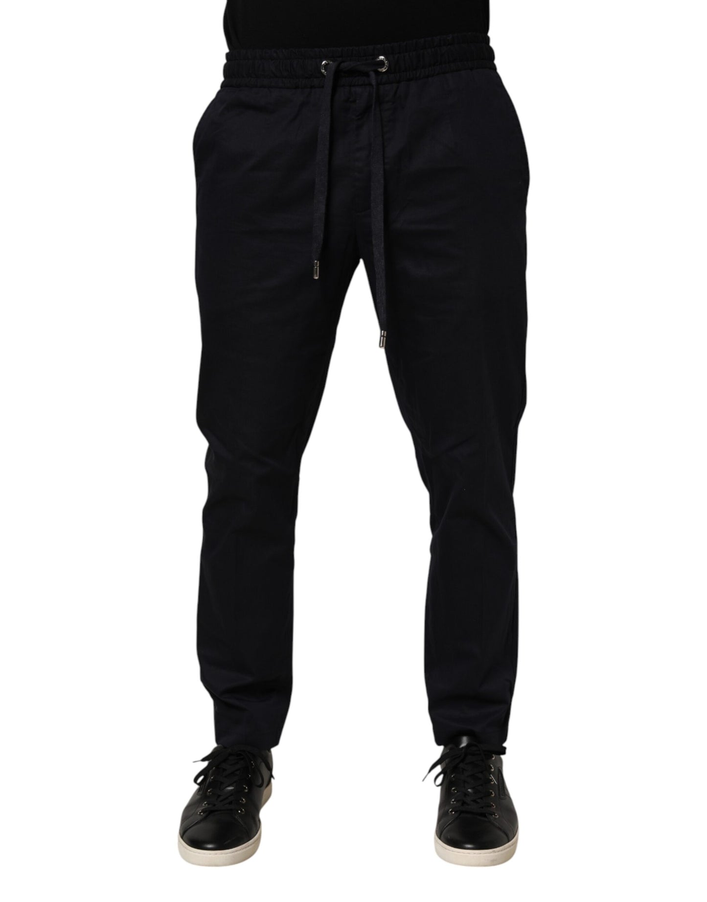 Black Mid Waist Drawstring Men Jogger Pants