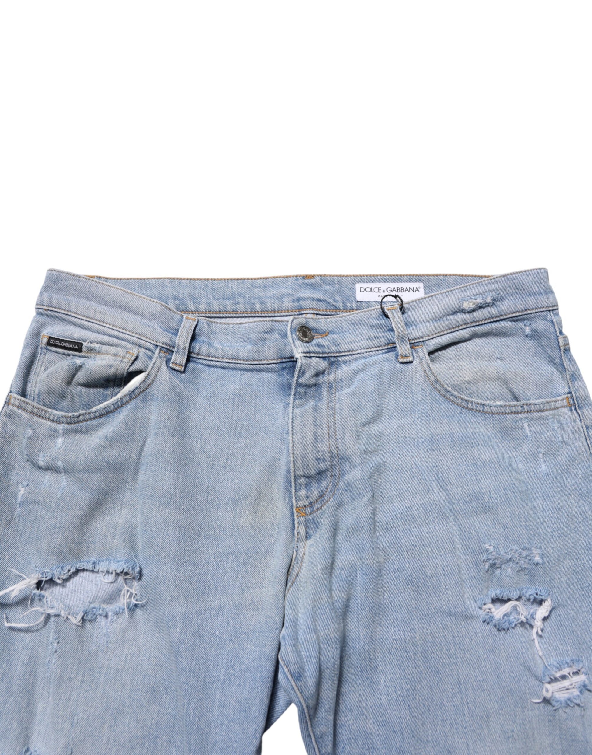 Blue Cotton Distressed Slim Fit Denim Jeans