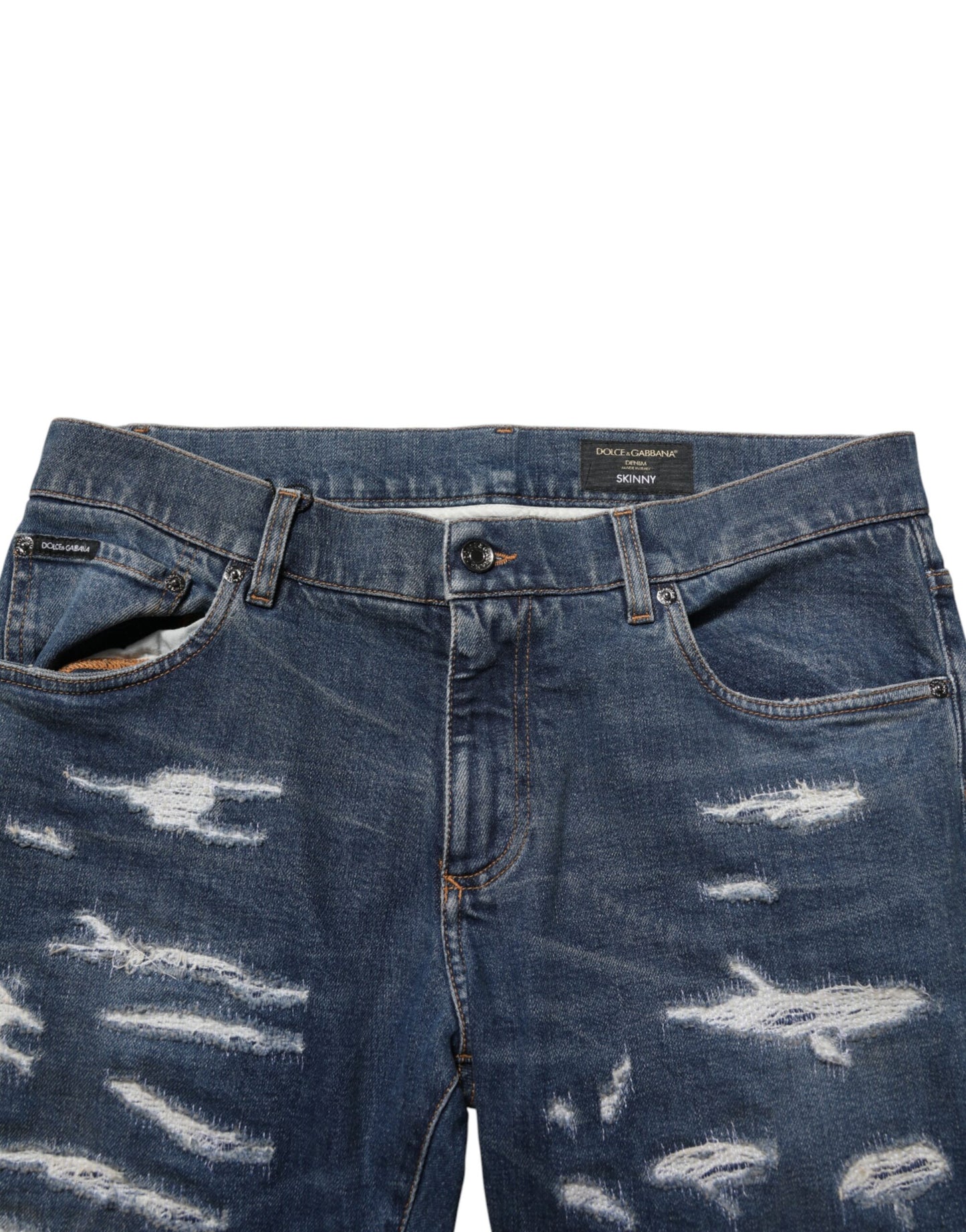 Blue Tattered Cotton Skinny Men Denim Jeans