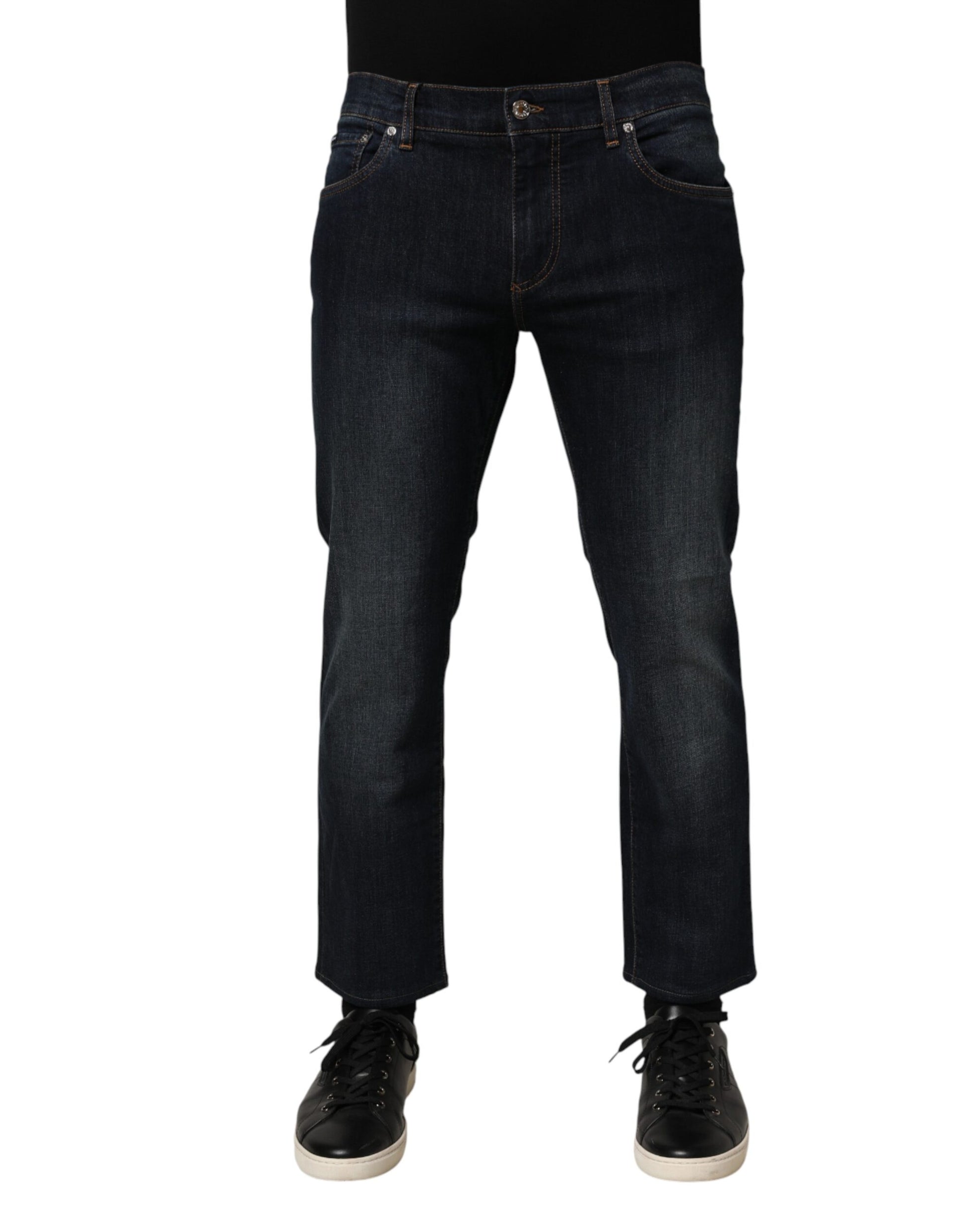 Dark Blue Cotton Skinny Men Denim Jeans