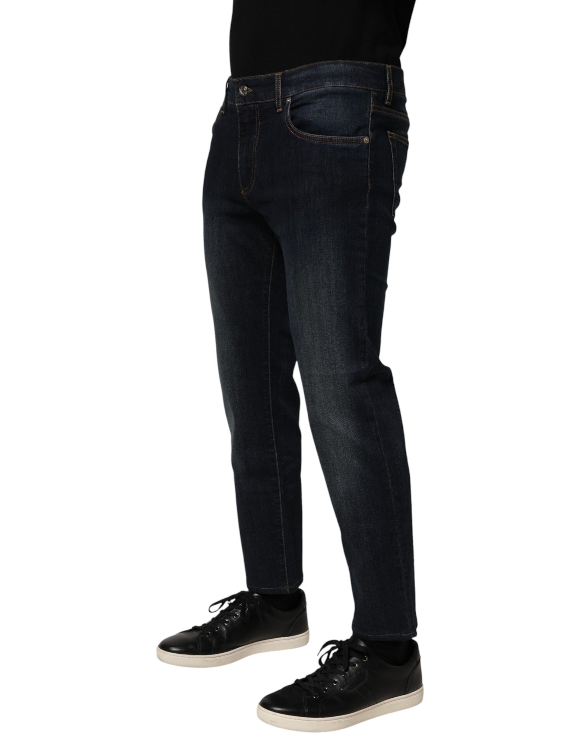 Dark Blue Cotton Skinny Men Denim Jeans