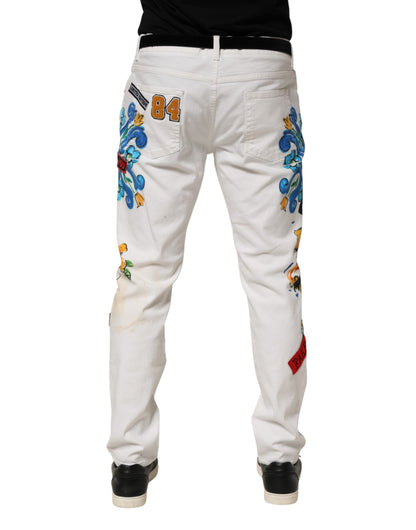 White Graffiti Print Skinny GOLD Denim Jeans