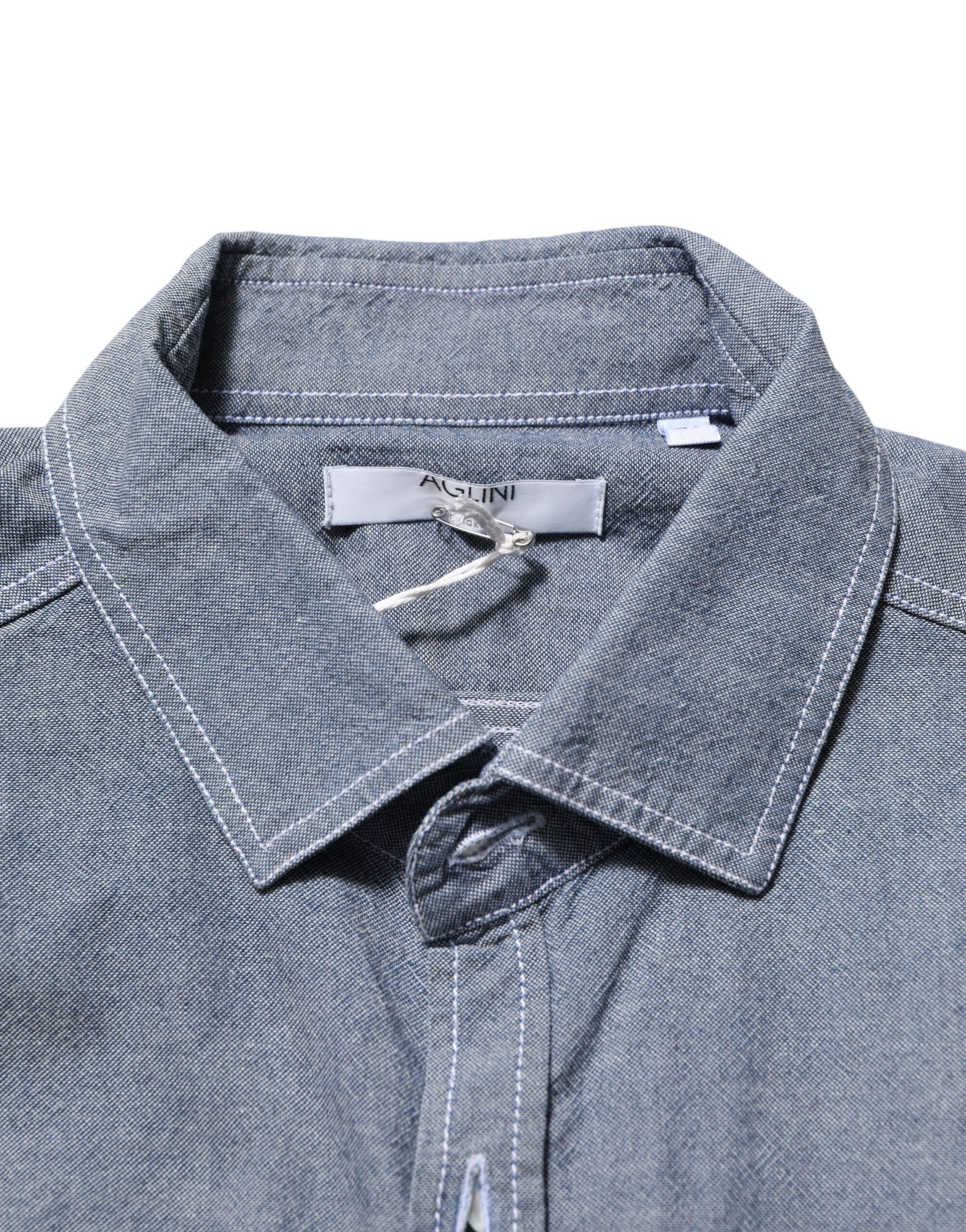 Blue Denim Regular Fit Collared Long Sleeve Casual Shirt