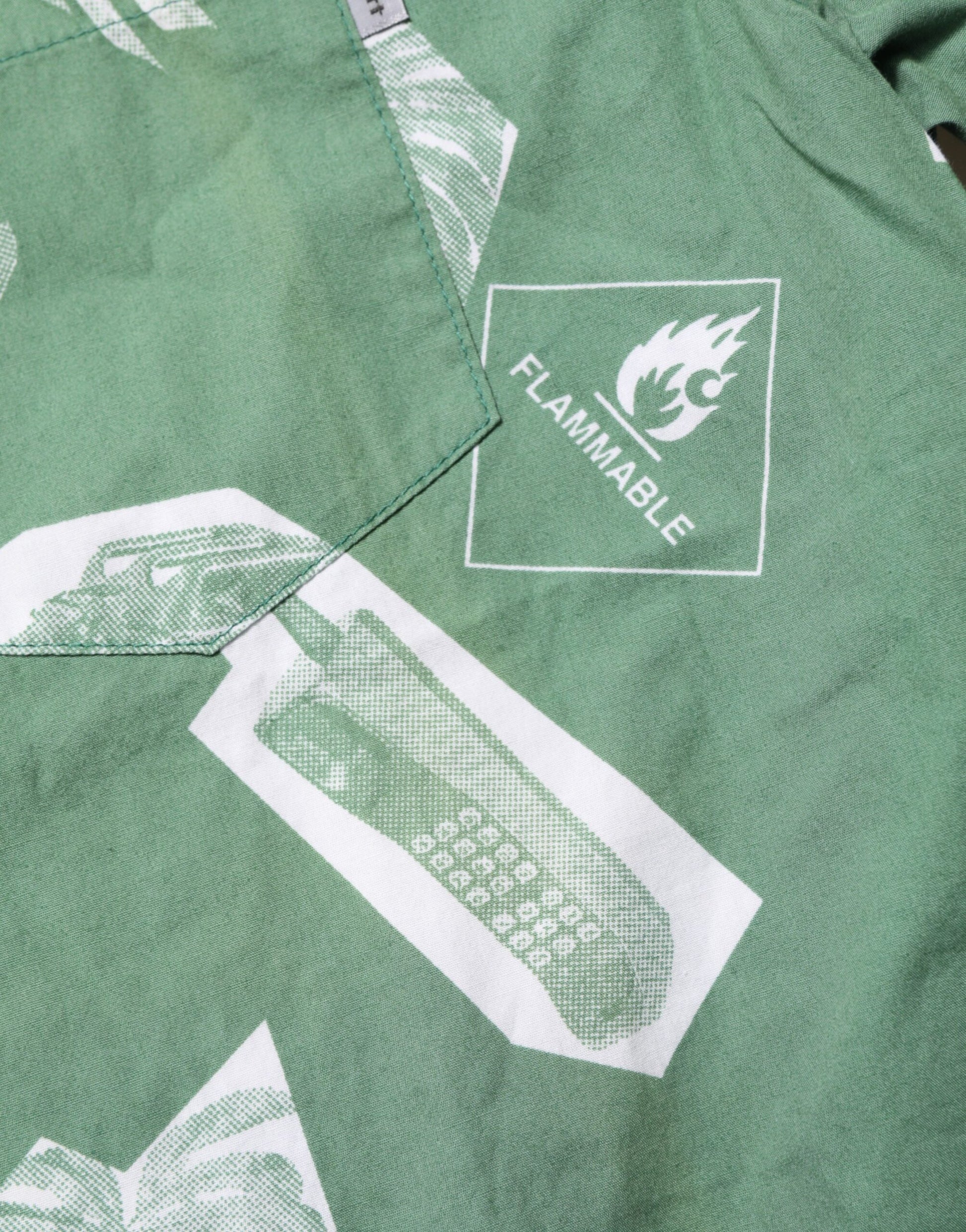 Green Printed Cotton Collared Short Sleeves Polo Shirt