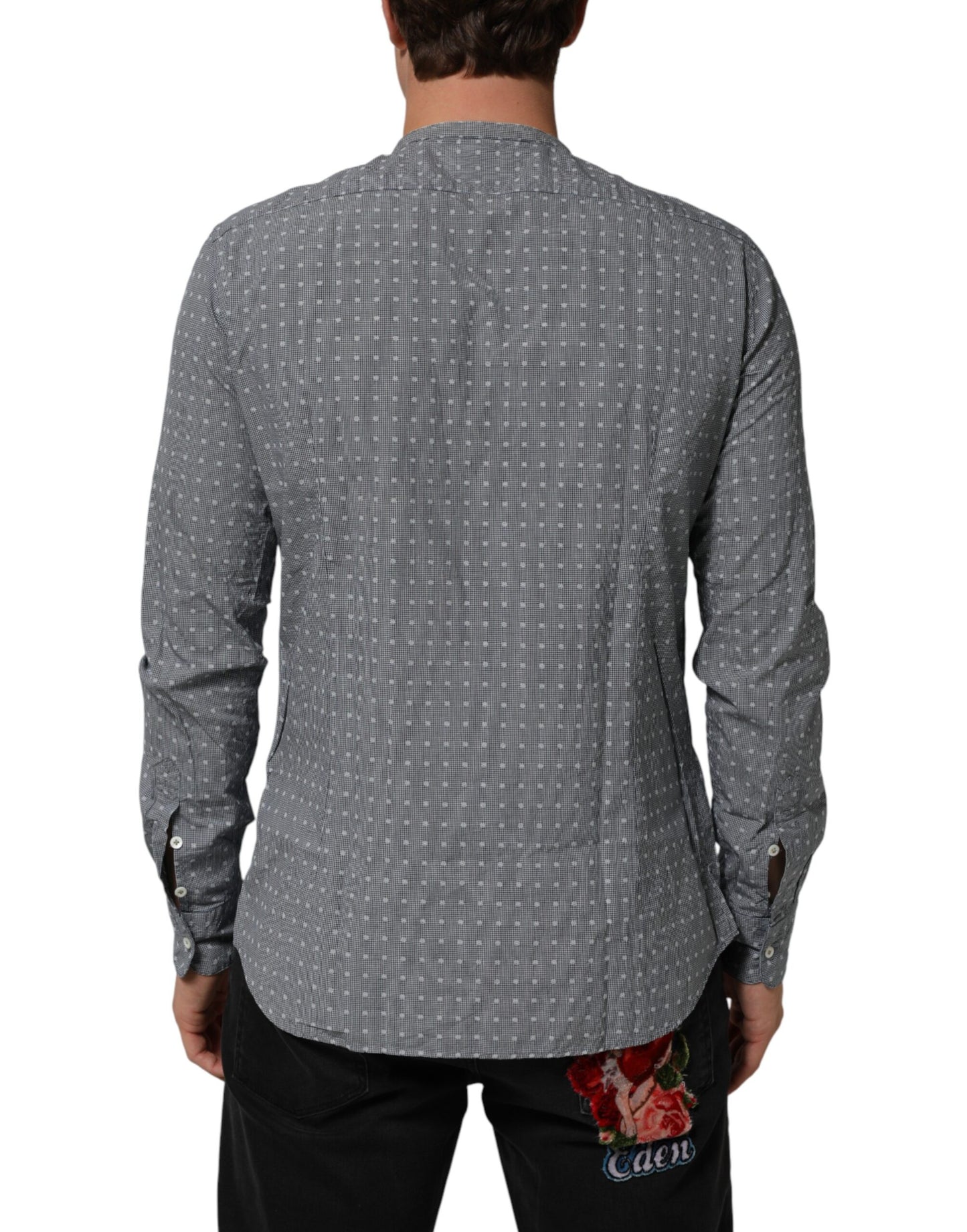 Gray Polka Dot Cotton Button Down Long Sleeves Shirt