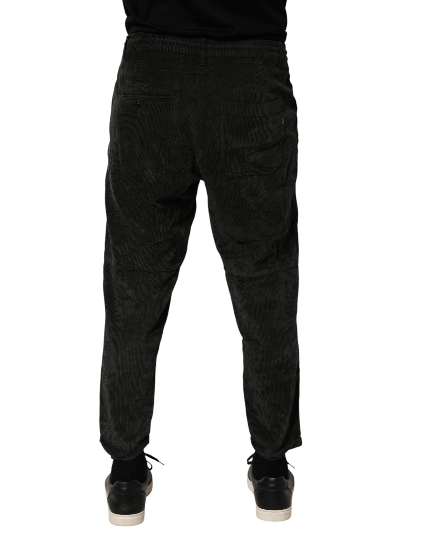 Black Mid Waist Cropped Corduroy Men Trouser Pants
