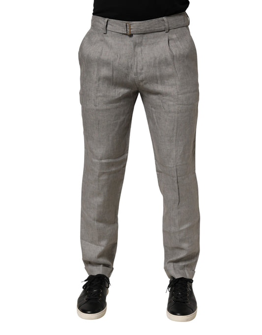 Gray Mid Waist Dress Formal Skinny Men Pants
