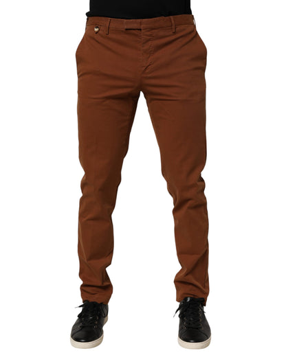 Brown Men Skinny Chino Mid Waist Trouser Pants