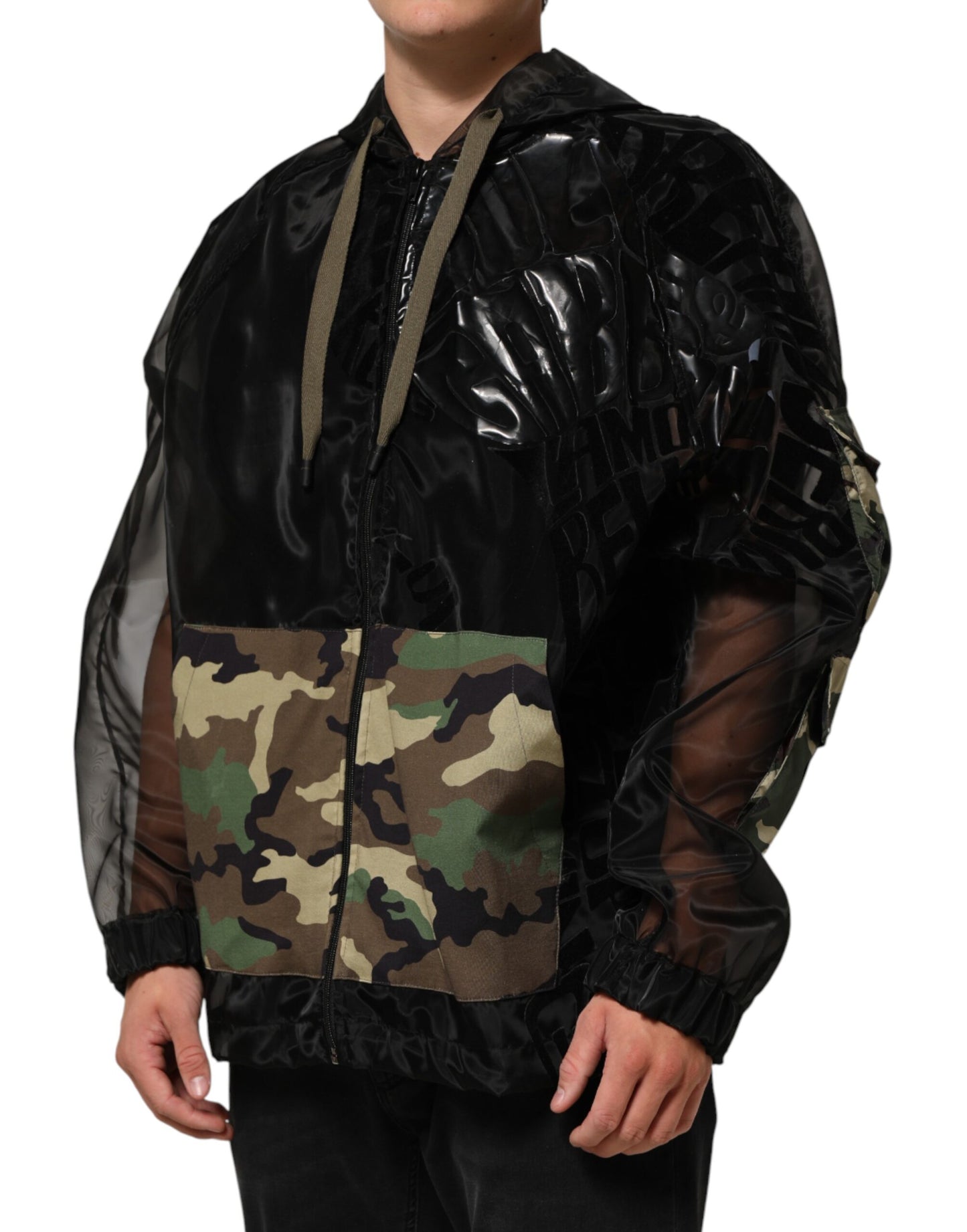 Black Camouflage Hooded Men Full Zip Sweater