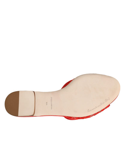 Red Devotion Lace Flats Slip On Sandals Shoes