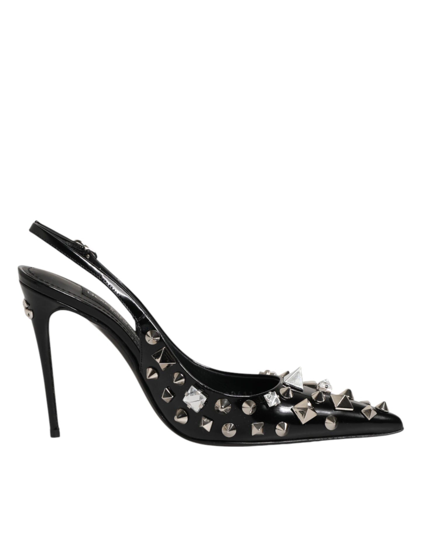 Black Studded Leather Heels Slingbacks Shoes